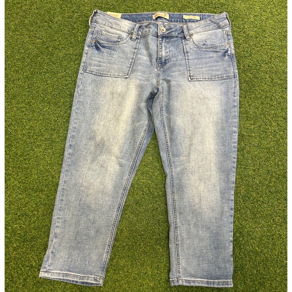 Seven7 Girlfriend Jeans Light Wash Cropped Front Patch Pockets Size 12